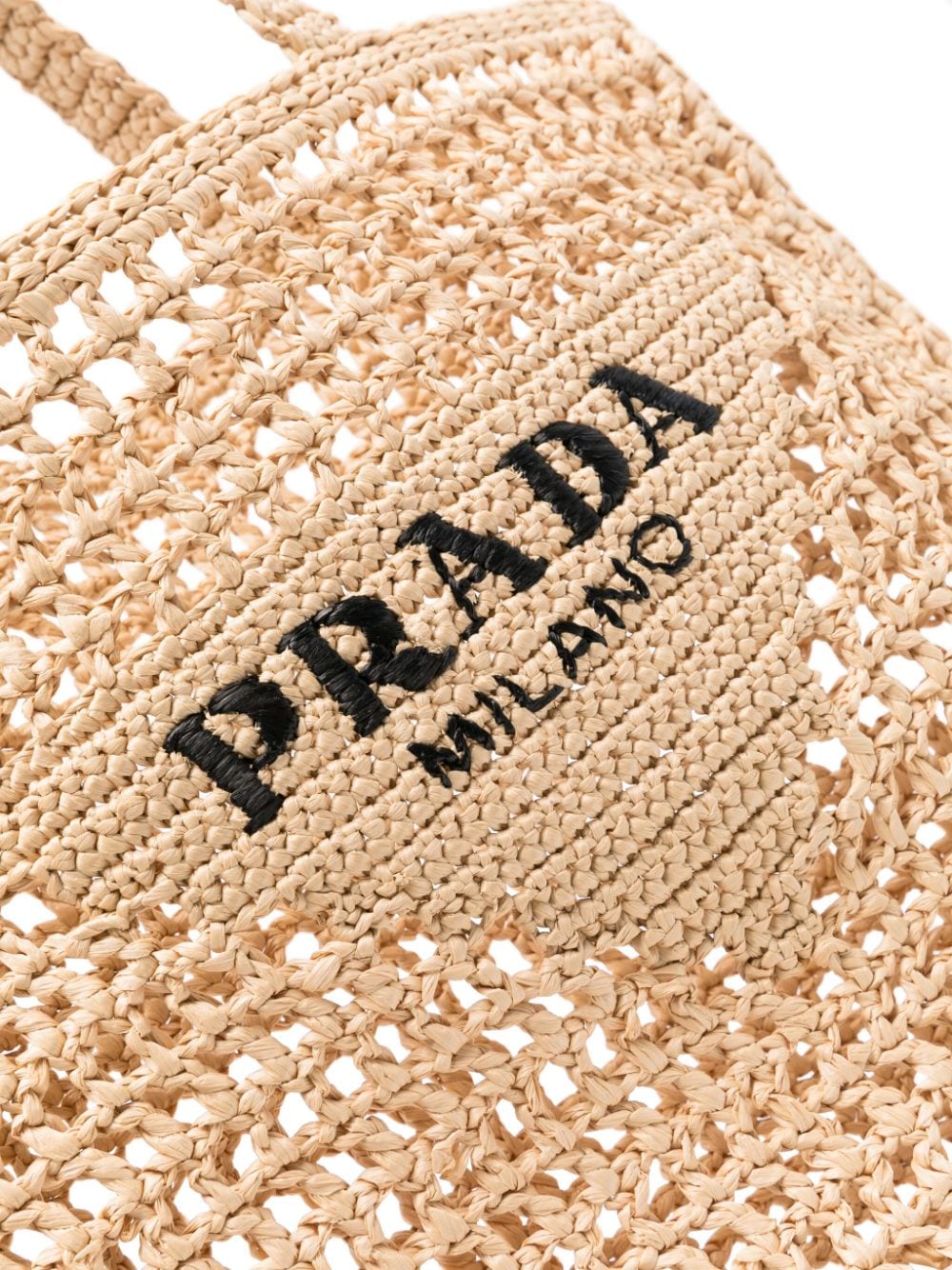Pra*a triangle-logo raffia tote bag