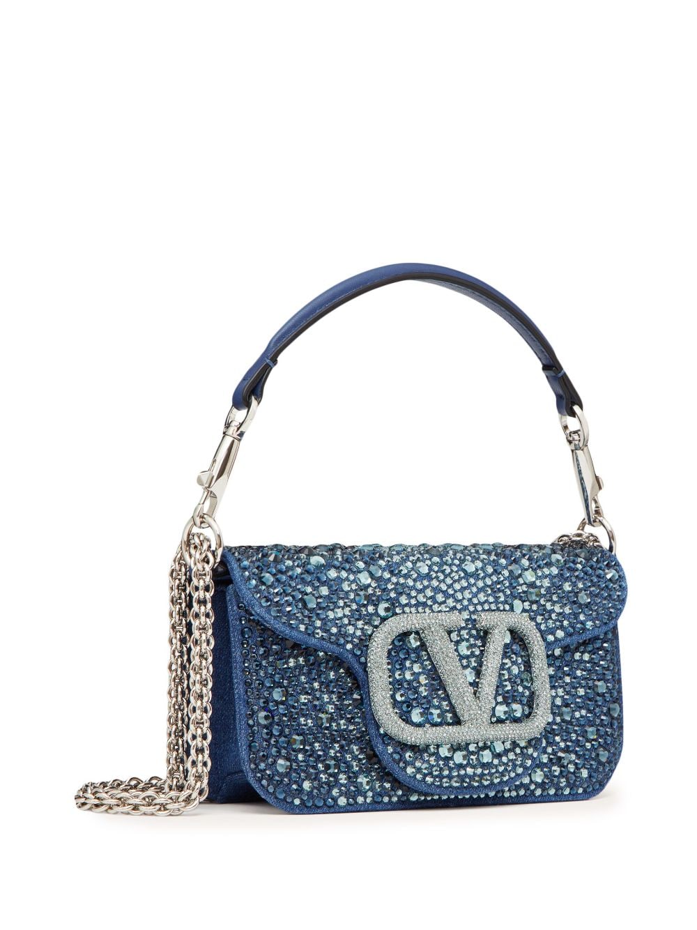 Valentino Garavani small Locò embellished denim shoulder bag