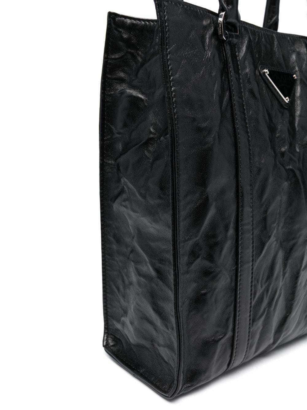 Pra*a logo-plaque crinkle-effect tote bag