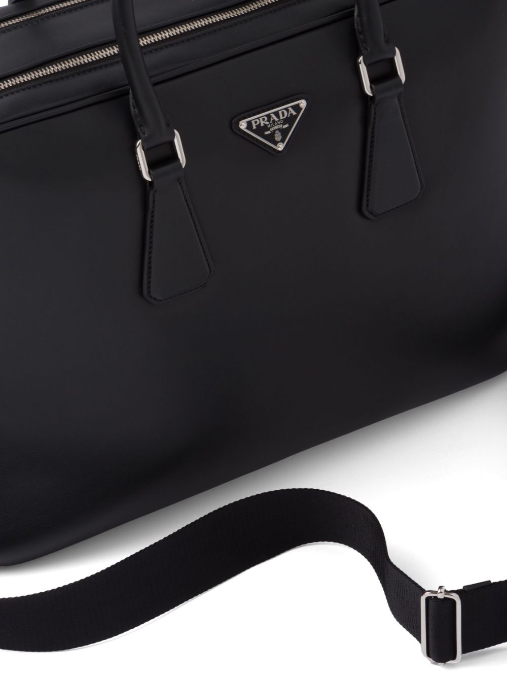 Pra*a triangle-logo saffiano leather briefcase