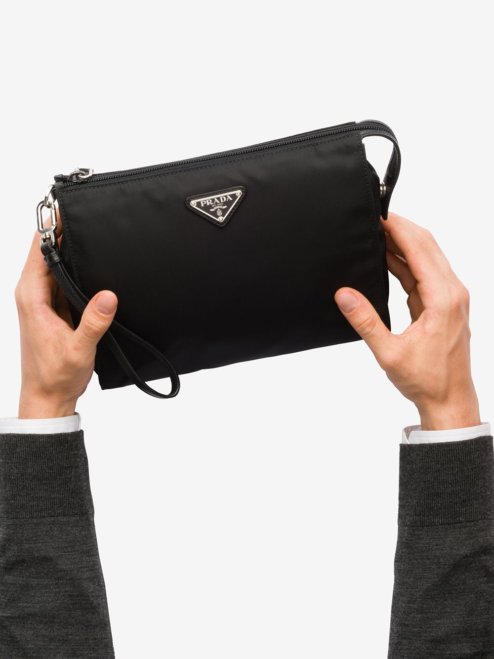 Pra*a re-nylon and saffiano leather pouch