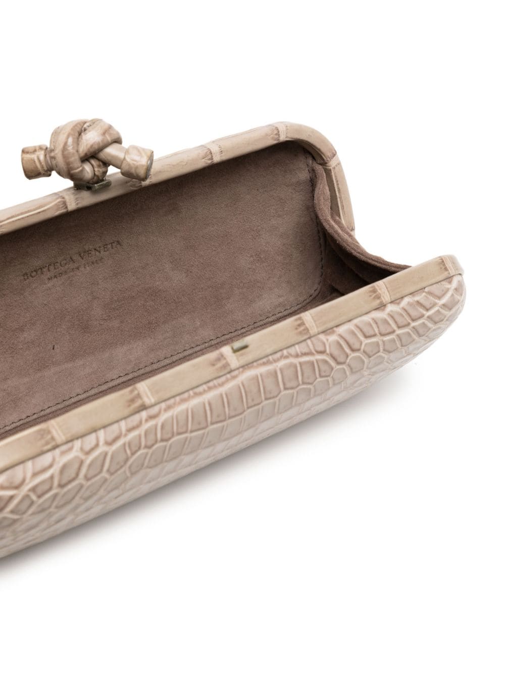 Bo*te*ga ve*ne*ta knot crocodile-embossed clutch bag