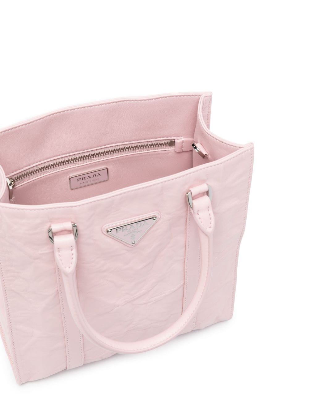 Pra*a logo-plaque crinkle-effect tote bag