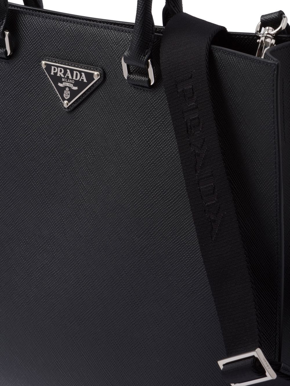 Pra*a leather logo-patch tote bag