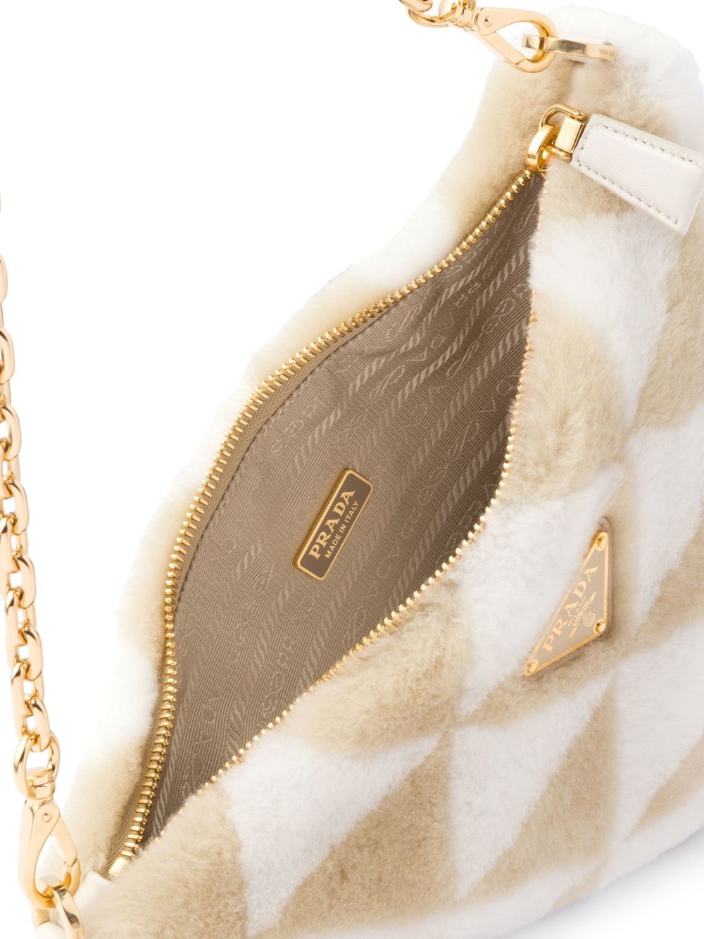 Pra*a mini triangle logo shearling shoulder bag