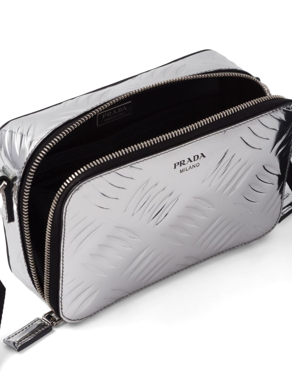Pra*a brique debossed metallic leather bag