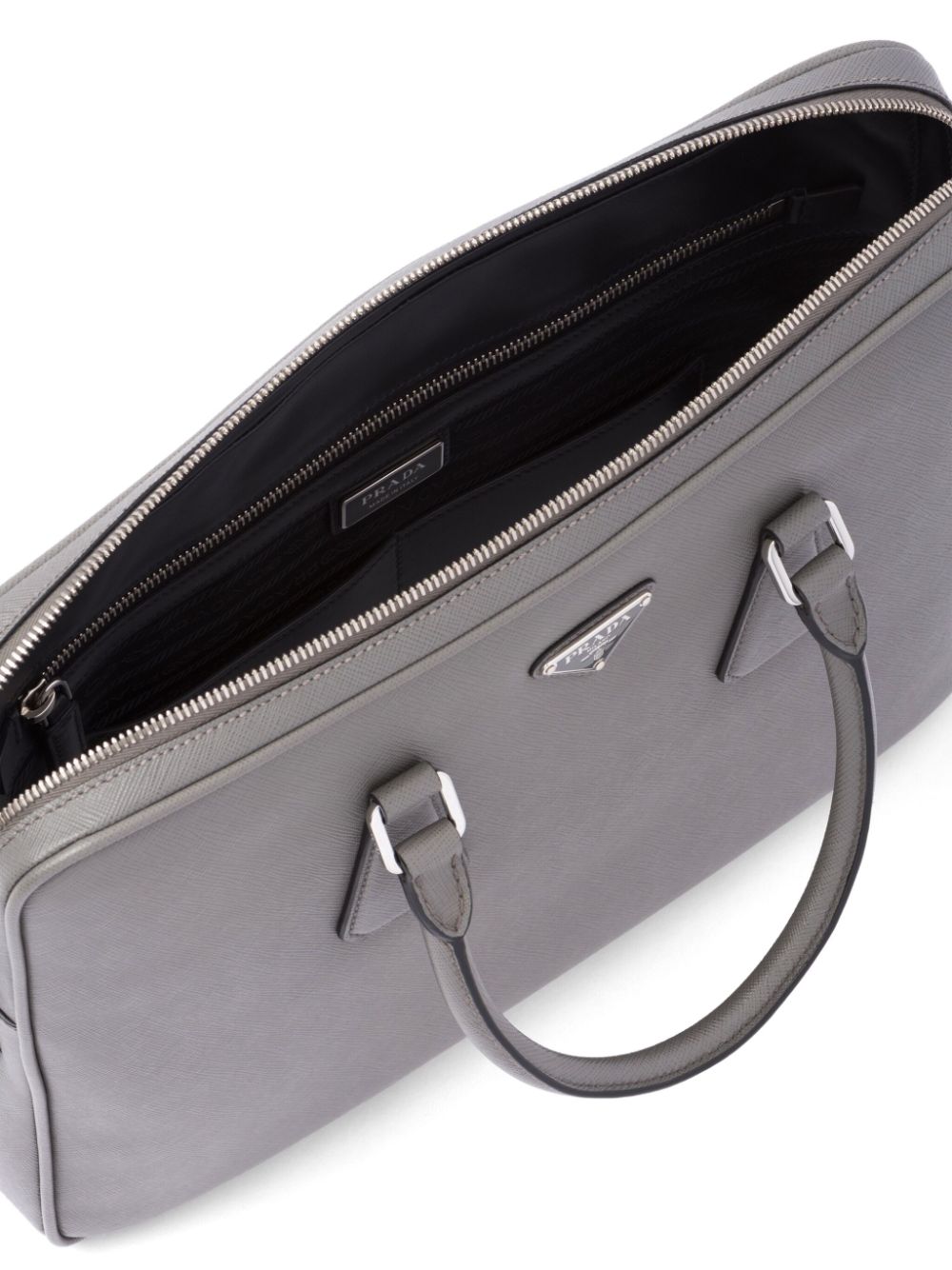 Pra*a triangle-logo saffiano leather briefcase
