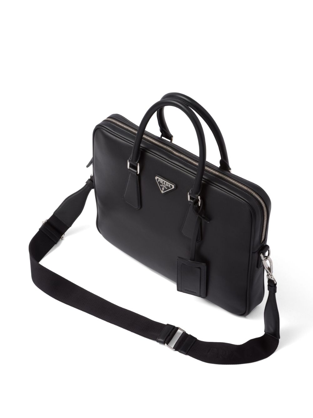 Pra*a triangle-logo saffiano leather briefcase