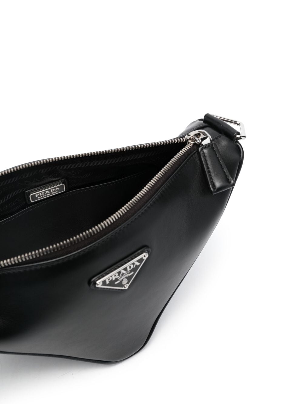 Pra*a triangle logo plaque crossbody bag