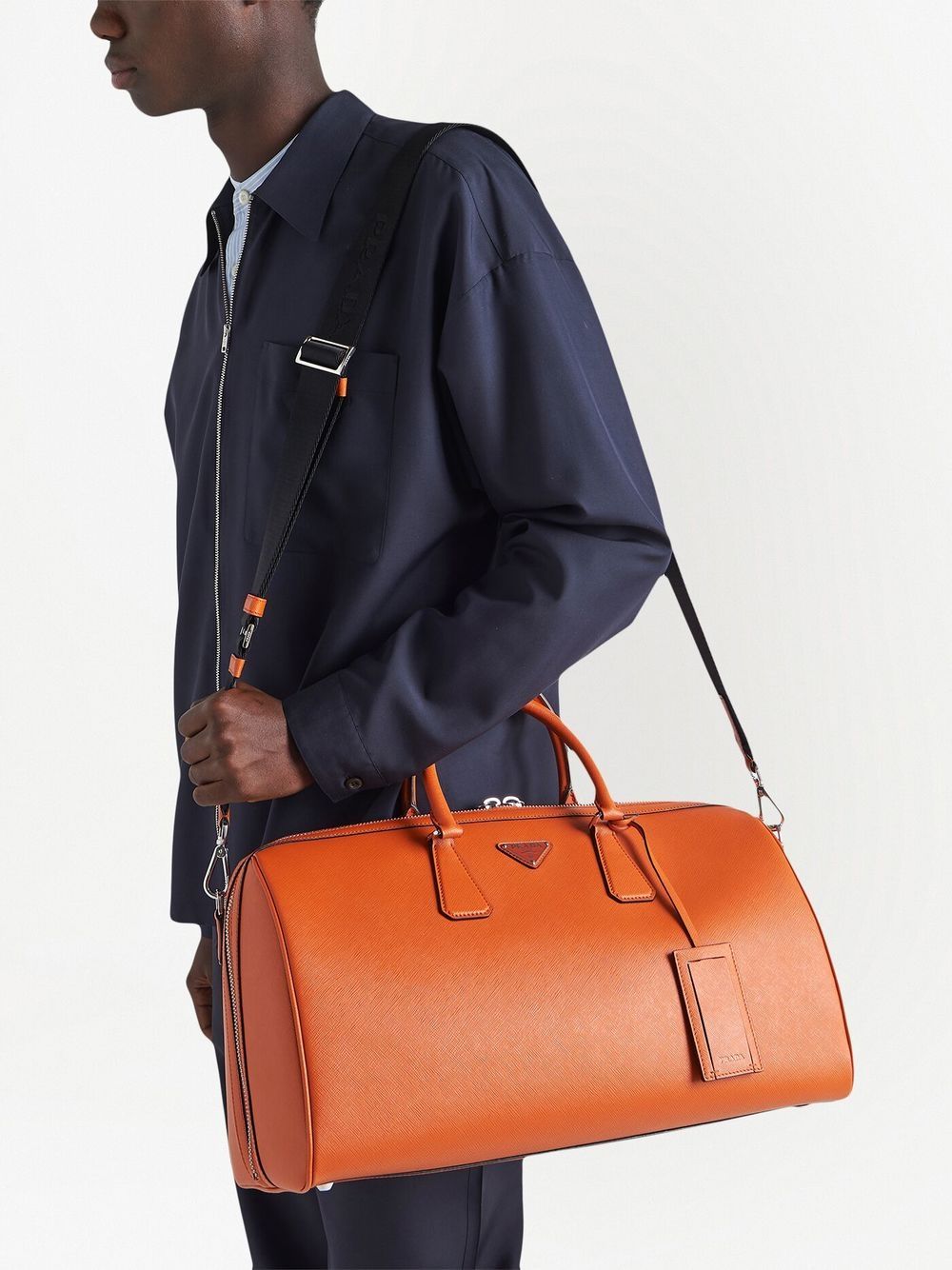 Pra*a leather logo-patch travel bag