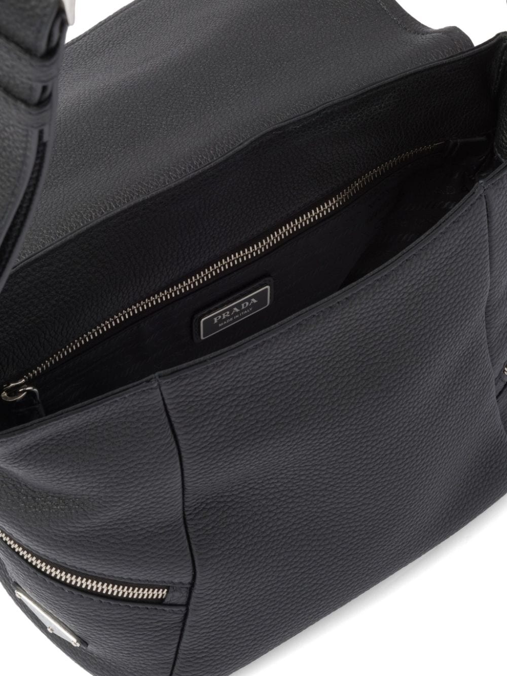Pra*a logo-embossed leather messenger bag