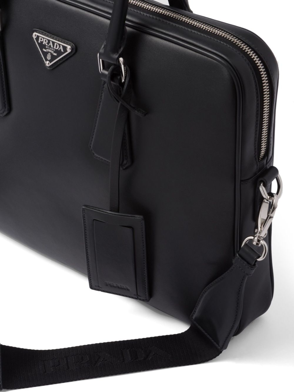 Pra*a triangle-logo saffiano leather briefcase