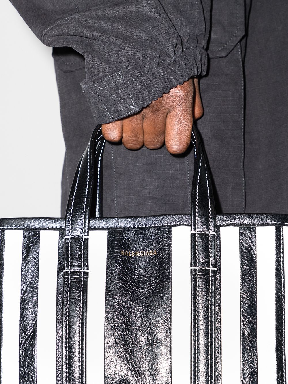 Ba*len*cia*ga small barbes east-west striped shopper tote