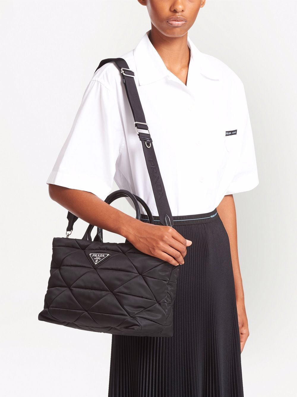 Pra*a re-nylon triangle-logo plaque padded tote bag