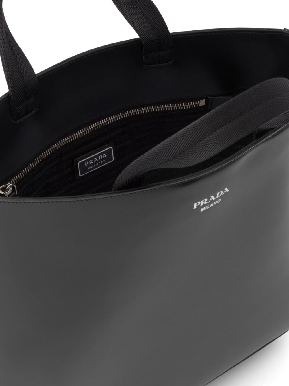 Pra*a logo-stamp leather tote bag