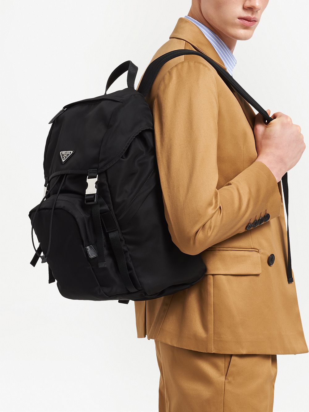 Pra*a logo-plaque multi-pocket backpack