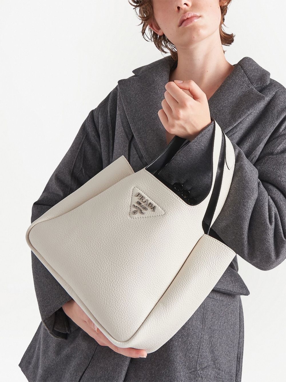 Pra*a pebbled logo-plaque tote bag