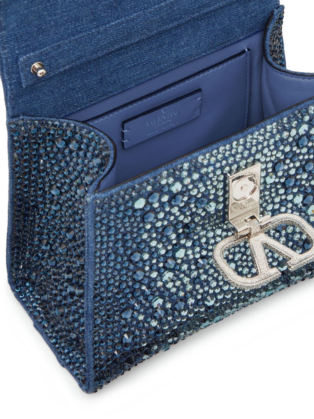Valentino Garavani mini VSling rhinestone-embellished denim handbag