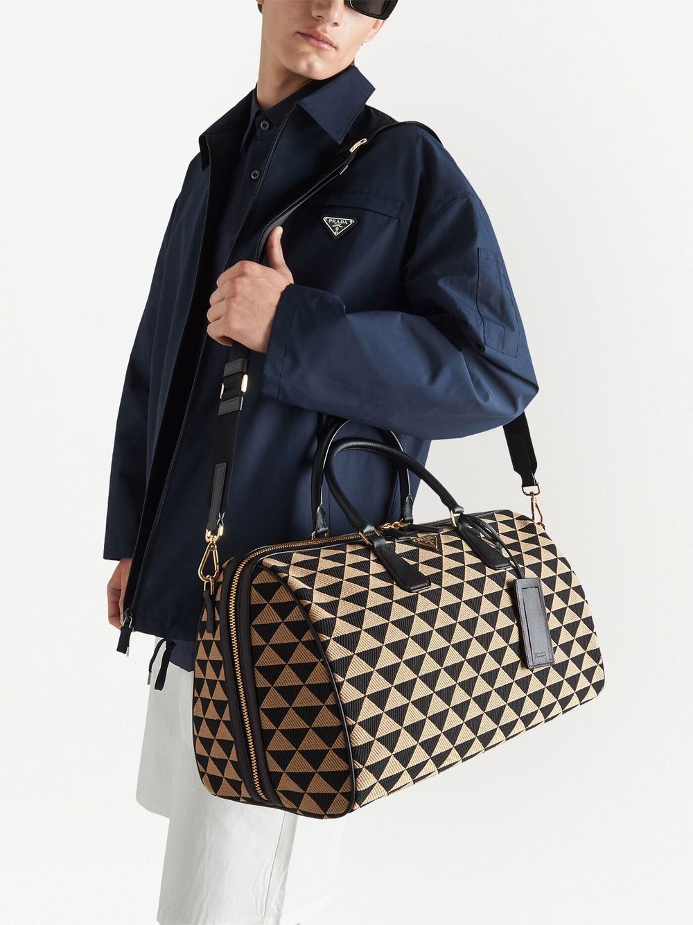 Pra*a symbole embroidered fabric travel bag