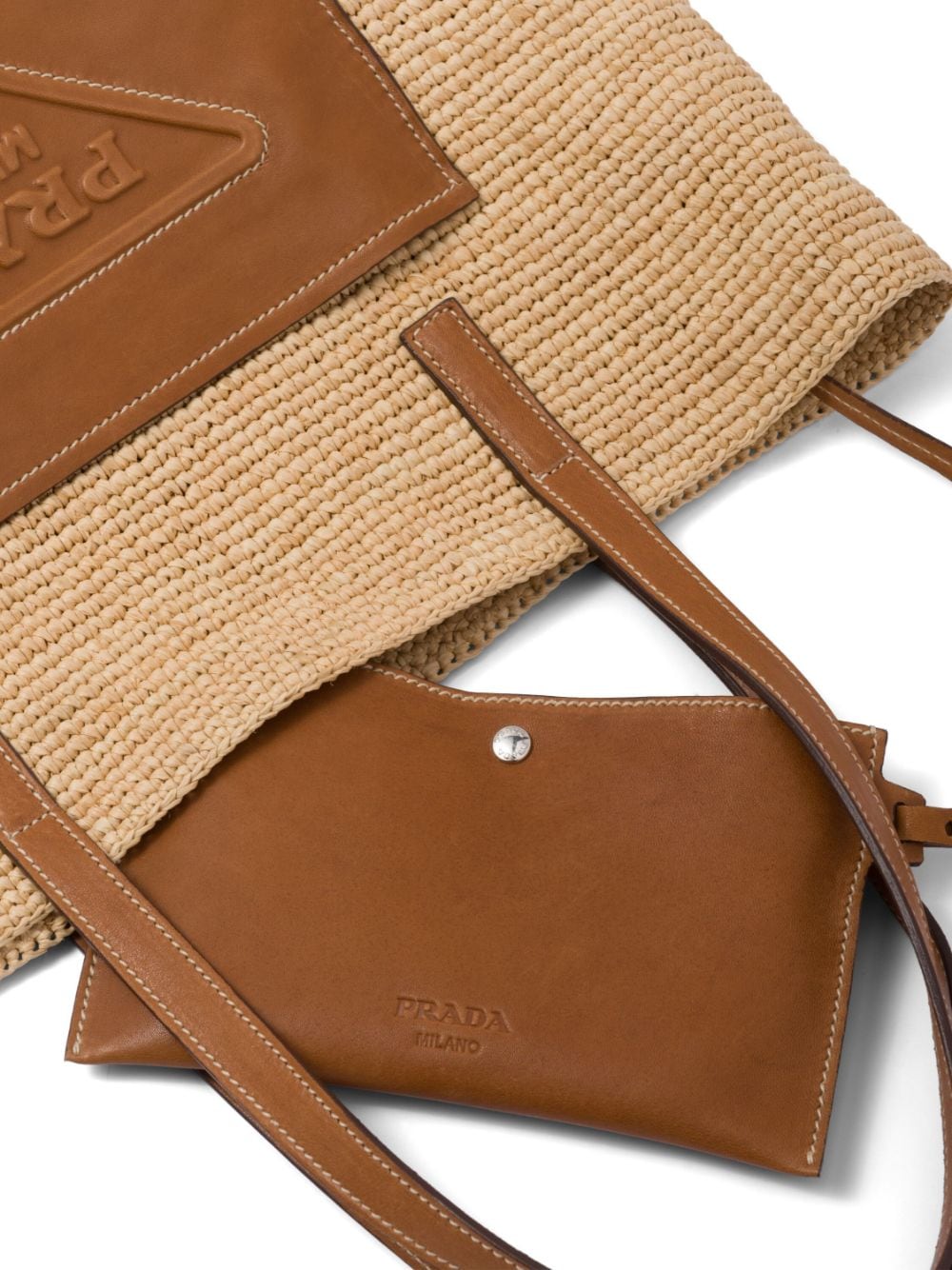 Pra*a triangle-logo raffia tote bag