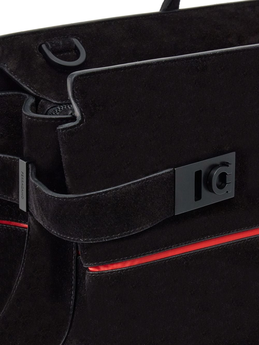 Ferragamo Gancini-plaque suede tote bag