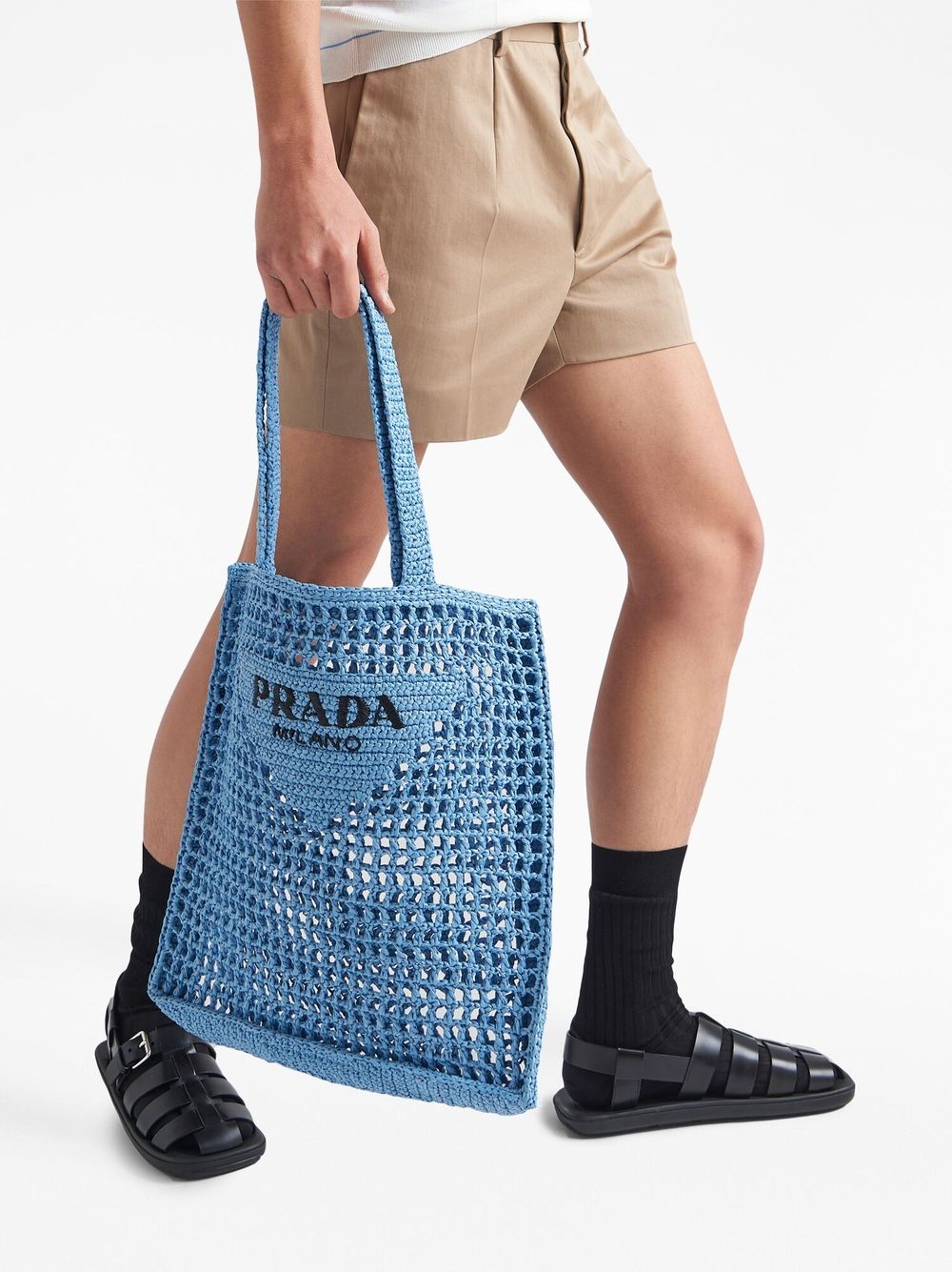 Pra*a woven-logo raffia tote bag
