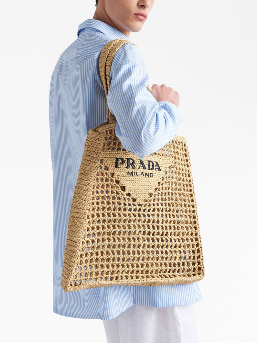 Pra*a woven-logo raffia tote bag