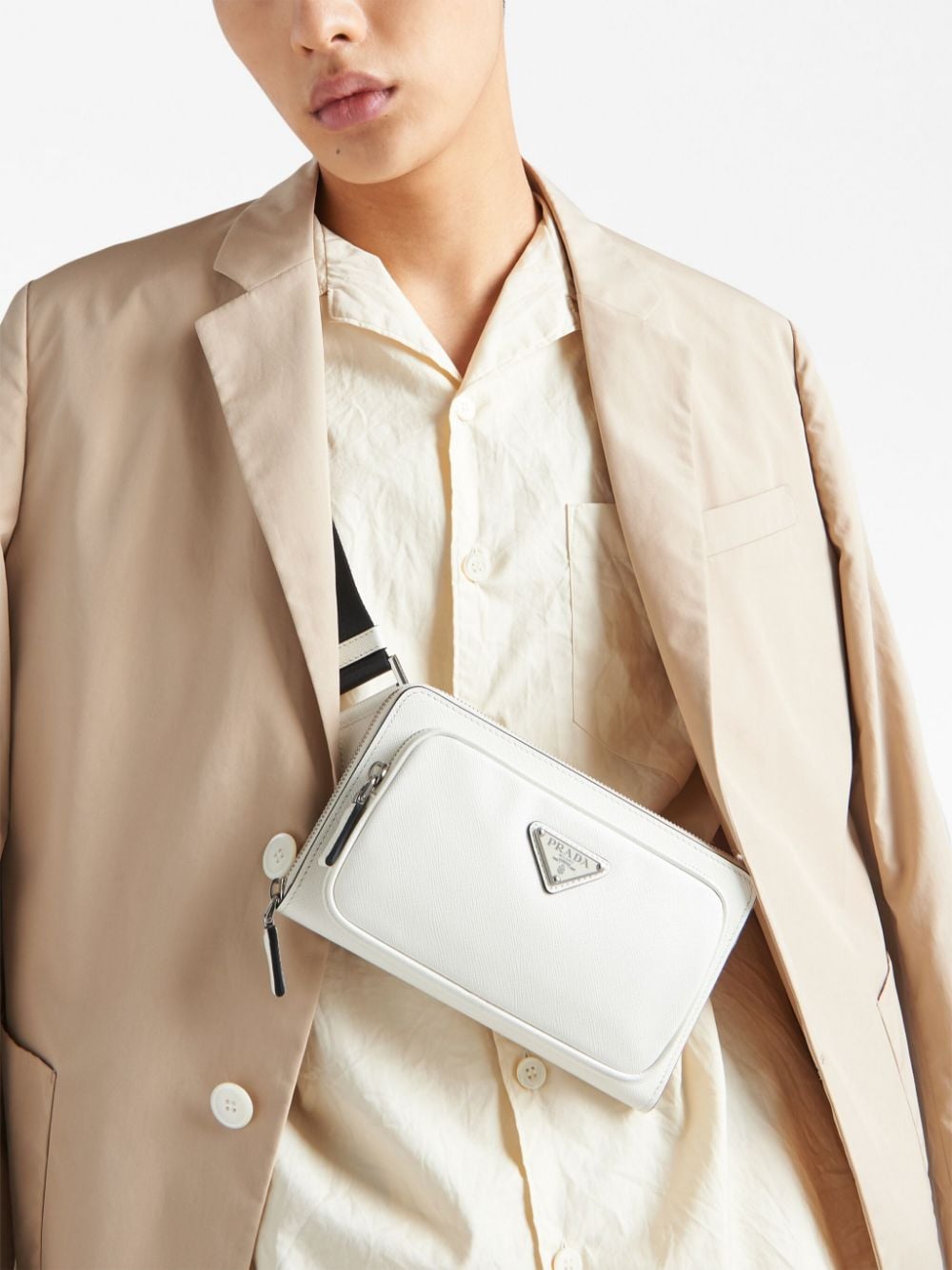 Pra*a logo-plaque leather messenger bag