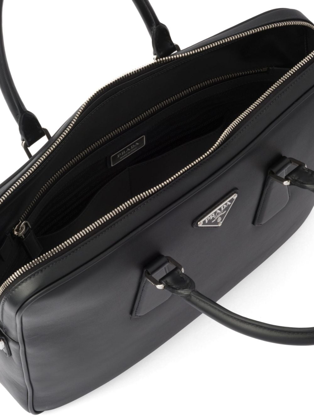 Pra*a triangle-logo saffiano leather briefcase