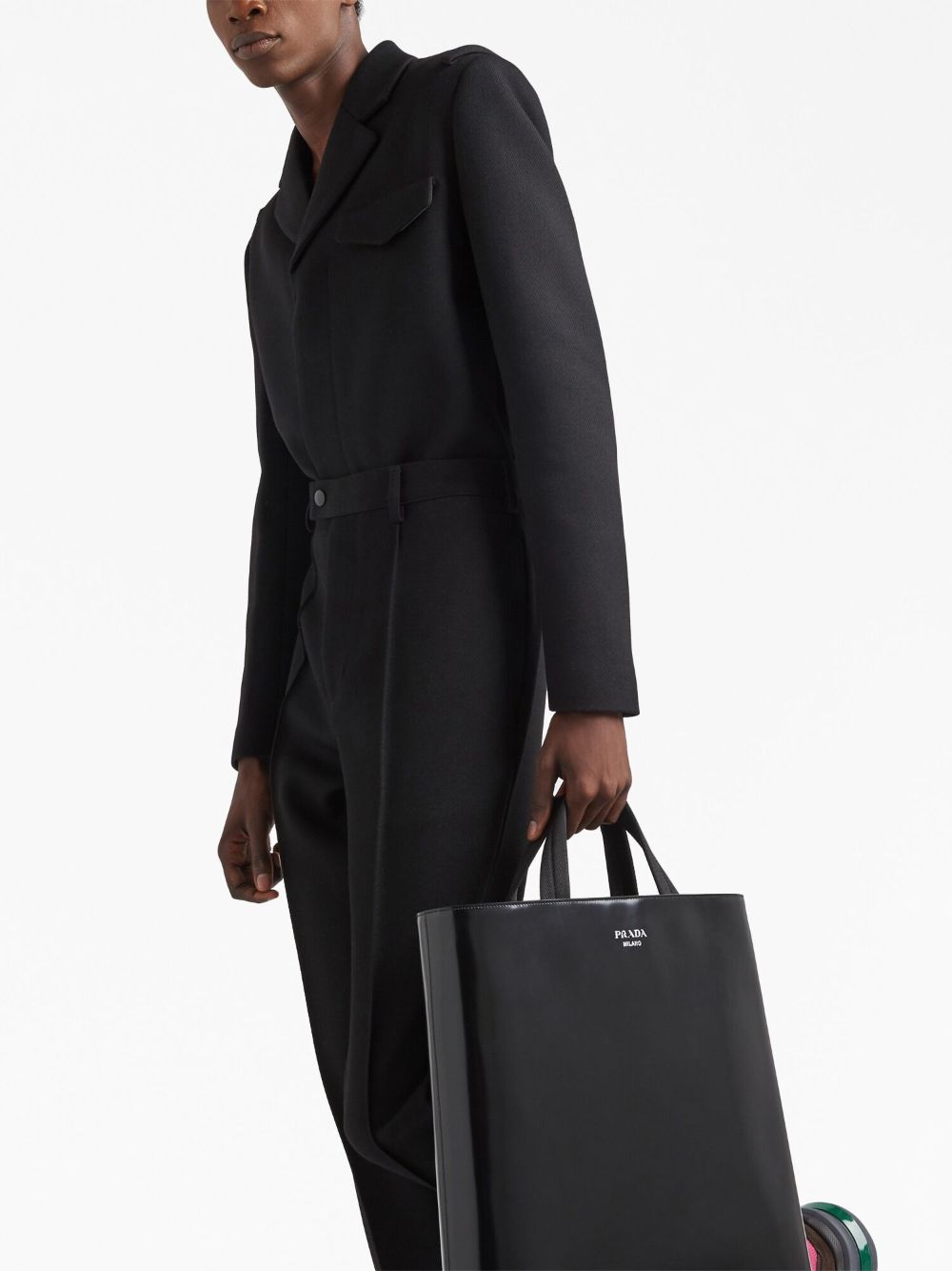 Pra*a logo-stamp leather tote bag