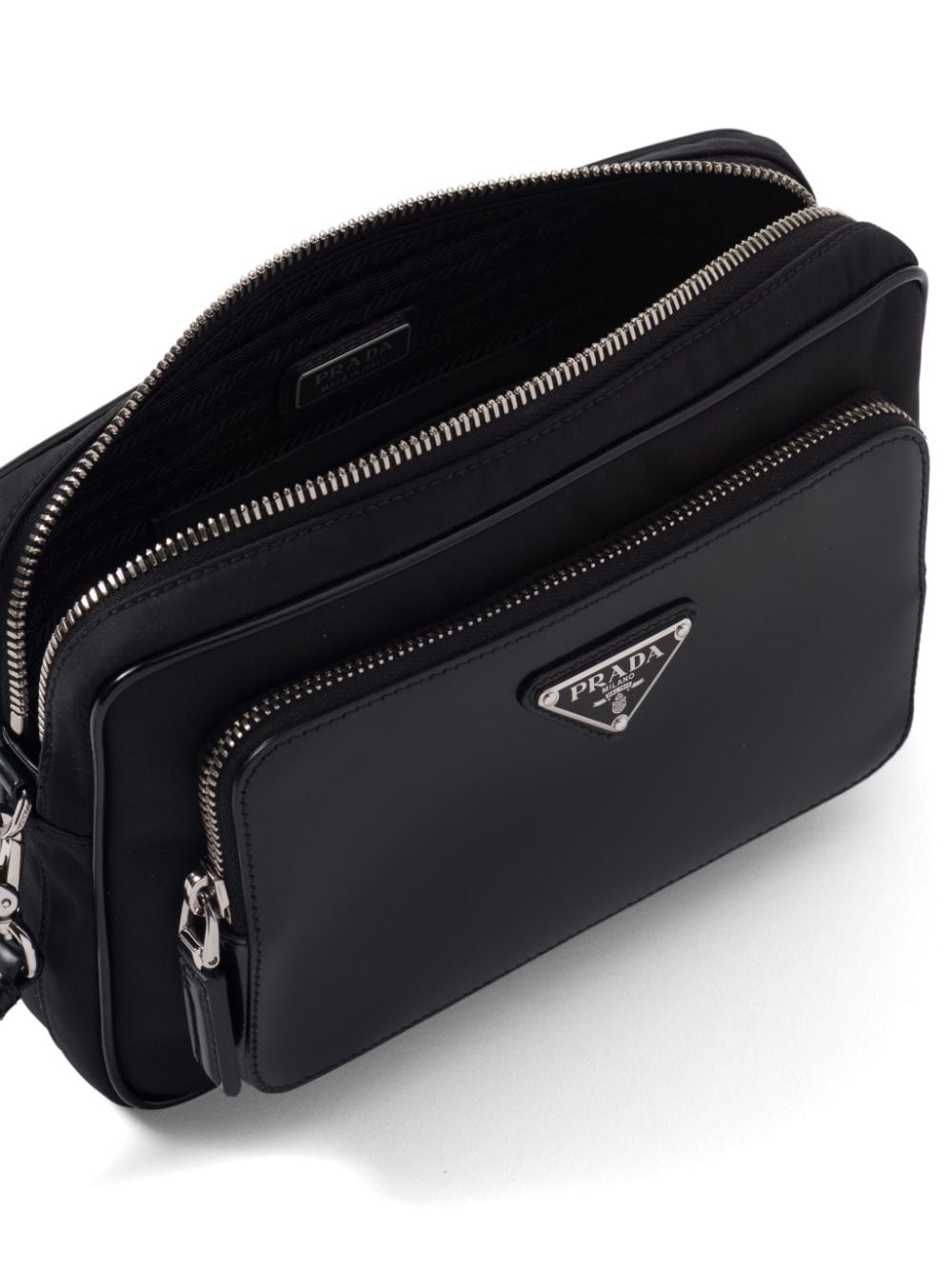 Pra*a triangle-logo panelled clutch bag