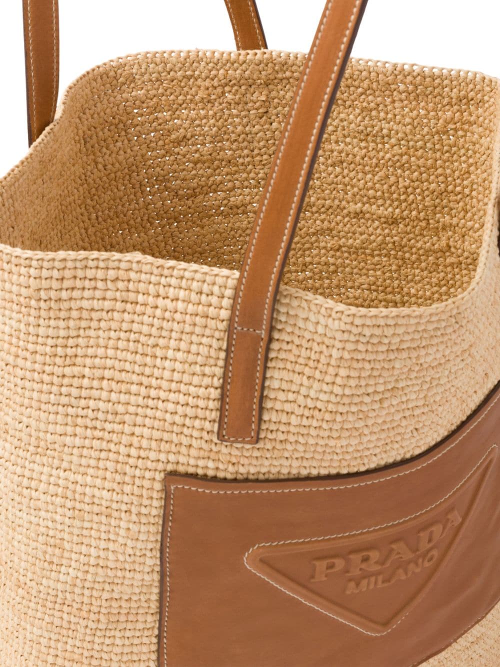 Pra*a triangle-logo raffia tote bag